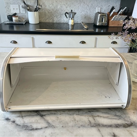 🥯🍞🥖🥨🥐🫓 Vintage Brabantia Large retro white metal and chrome roll bread box - Picture 6 of 14